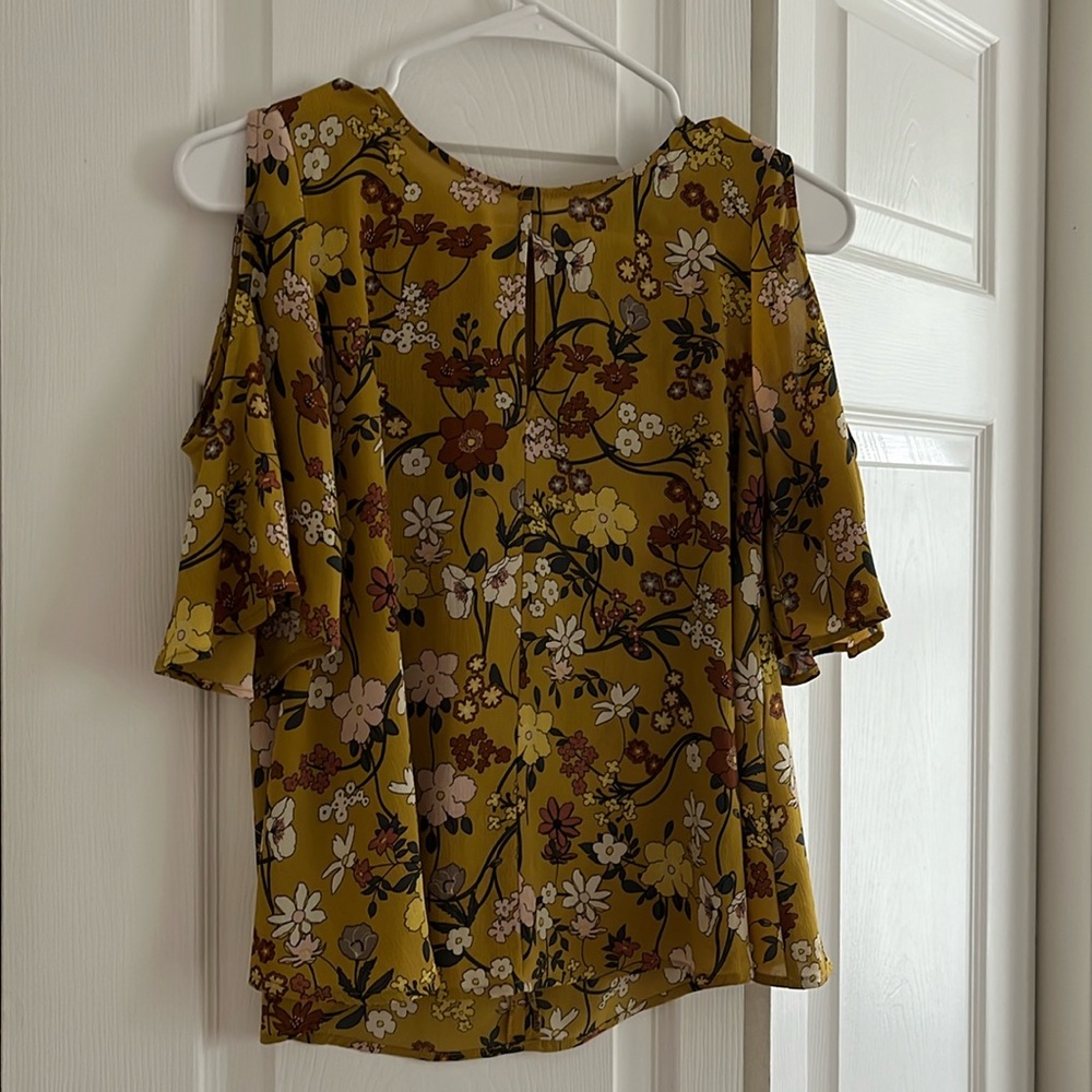 Topshop Yellow Floral Cold Shoulder Top